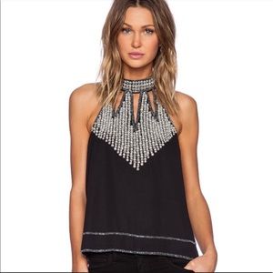NBD Bead and Pearl High Neck Halter Top